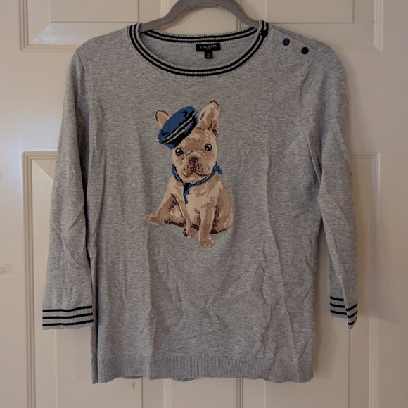 Talbots Light Gray Sweater with Frenchie Dog Design - Picture 2 of 5